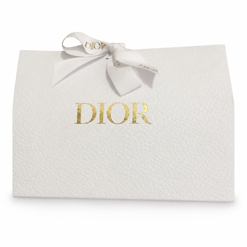 Dior White Textured Paper Shopping Bag with Gold Logo and Branded Ribbon